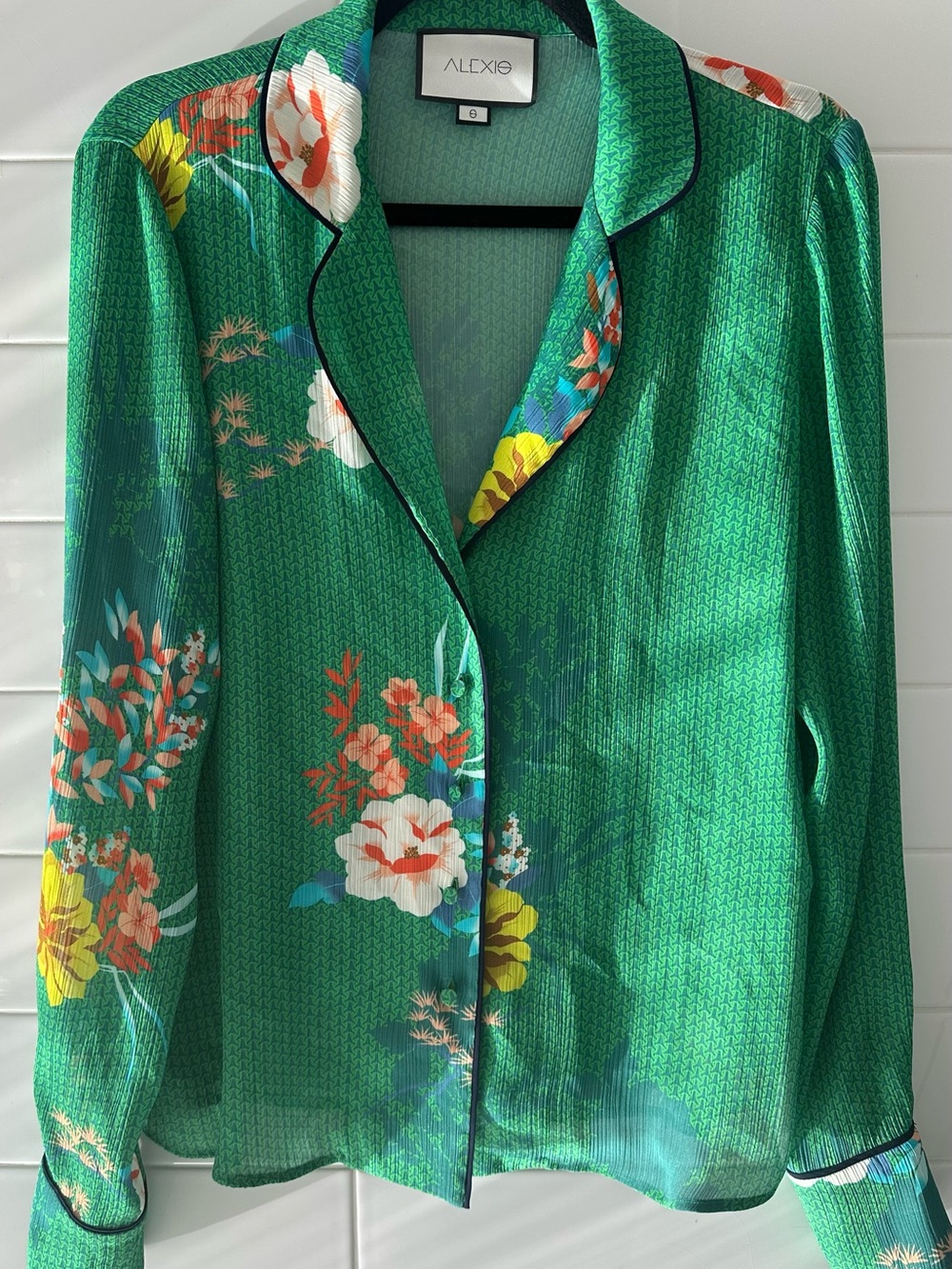 Alexis Vibrant Green Floral Maximalist Button-Front Blouse